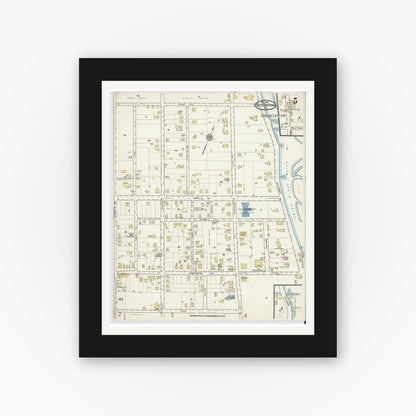 Old map wall art mockup — black gallery frame with white mat — Sanborn Fire Insurance Map from New Smyrna, Valusia County, Florida (1916), Sheet #0005