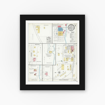 Old map wall art mockup — black gallery frame with white mat — Sanborn Fire Insurance Map from Monticello, White County, Indiana (1904) - Complete Map Set