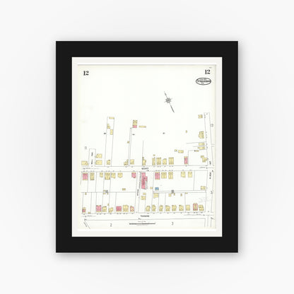 Old map wall art mockup — black gallery frame with white mat — Sanborn Fire Insurance Map from Stroudsburg, Monroe County, Pennsylvania (1923), Sheet #0012