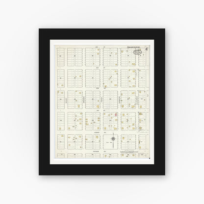Old map wall art mockup — black gallery frame with white mat — Sanborn Fire Insurance Map from Tulia, Swisher County, Texas (1921), Sheet #0004