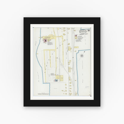 Old map wall art mockup — black gallery frame with white mat — Sanborn Fire Insurance Map from Superior, Douglas County, Wisconsin (1889), Sheet #0016