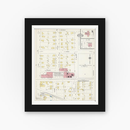 Old map wall art mockup — black gallery frame with white mat — Sanborn Fire Insurance Map from Champaign, Champaign County, Illinois (1915), Sheet #0003