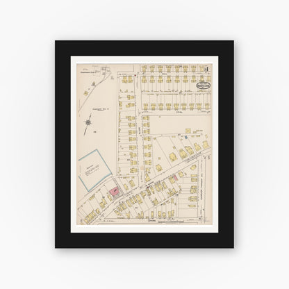 Old map wall art mockup — black gallery frame with white mat — Sanborn Fire Insurance Map from Nanticoke, Luzerne County, Pennsylvania (1920), Sheet #0004