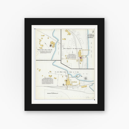 Old map wall art mockup — black gallery frame with white mat — Sanborn Fire Insurance Map from Gladstone, Delta County, Michigan (1900), Sheet #0007
