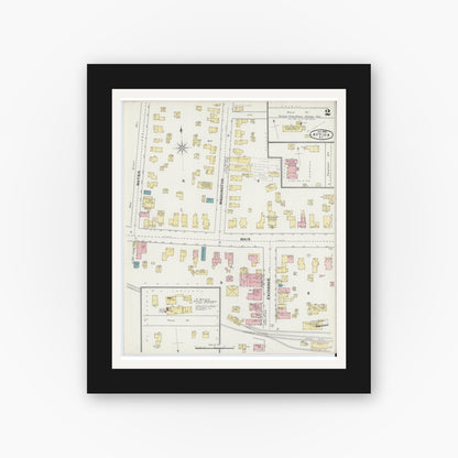 Old map wall art mockup — black gallery frame with white mat — Sanborn Fire Insurance Map from Attica, Wyoming County, New York (1892), Sheet #0002