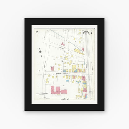 Old map wall art mockup — black gallery frame with white mat — Sanborn Fire Insurance Map from Tenafly, Bergen County, New Jersey (1923), Sheet #0002