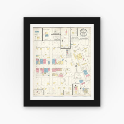 Old map wall art mockup — black gallery frame with white mat — Sanborn Fire Insurance Map from Wheaton, Barry County, Missouri (1933), Sheet #0001