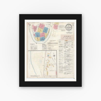 Old map wall art mockup — black gallery frame with white mat — Sanborn Fire Insurance Map from Leechburg, Armstrong County, Pennsylvania (1943) - Complete Map Set