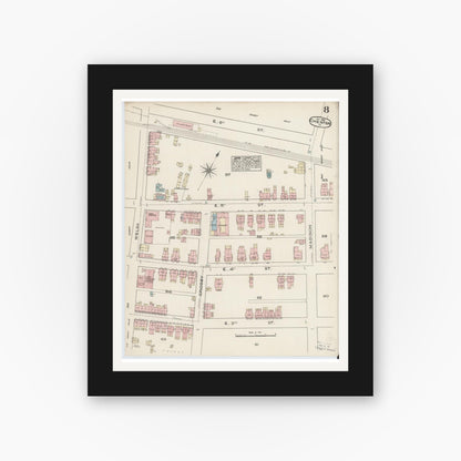 Old map wall art mockup — black gallery frame with white mat — Sanborn Fire Insurance Map from Chester, Delaware County, Pennsylvania (1885), Sheet #0008