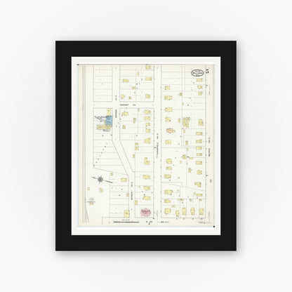 Old map wall art mockup — black gallery frame with white mat — Sanborn Fire Insurance Map from Willmar, Kandiyohi County, Minnesota (1914), Sheet #0005
