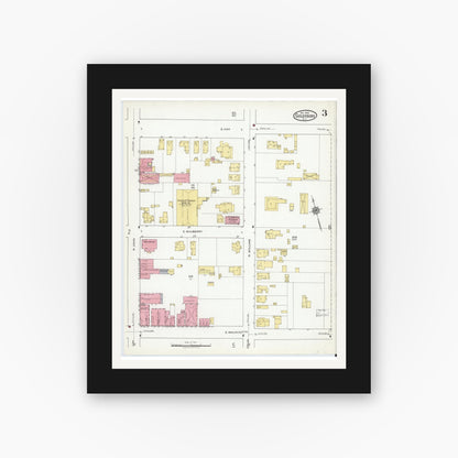 Old map wall art mockup — black gallery frame with white mat — Sanborn Fire Insurance Map from Goldsboro, Wayne County, North Carolina (1918), Sheet #0003
