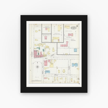 Old map wall art mockup — black gallery frame with white mat — Sanborn Fire Insurance Map from Amherst, Hampshire County, Massachusetts (1892), Sheet #0003