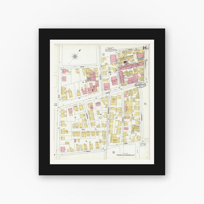 Old map wall art mockup — black gallery frame with white mat — Sanborn Fire Insurance Map from Newburyport, Essex County, Massachusetts (1900), Sheet #0014