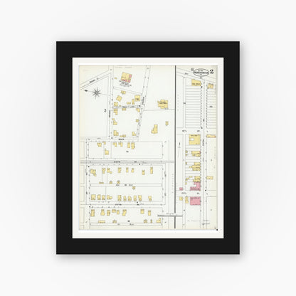 Old map wall art mockup — black gallery frame with white mat — Sanborn Fire Insurance Map from New Kensington, Westmoreland County, Pennsylvania (1900), Sheet #0002