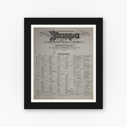 Old map wall art mockup — black gallery frame with white mat — Sanborn Fire Insurance Map from Tampa, Hillsborough County, Florida (1903), Sheet #0001