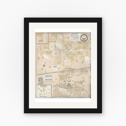 Old map wall art mockup — black gallery frame with white mat — Sanborn Fire Insurance Map from Honokaa, Hawaii County, Hawaii (1956), Sheet #0001