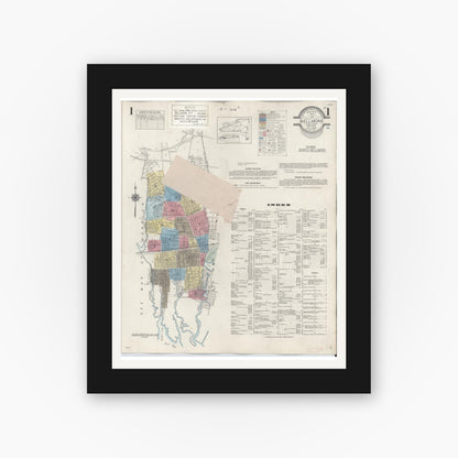 Old map wall art mockup — black gallery frame with white mat — Sanborn Fire Insurance Map from Bellmore, Nassau County, New York (1945) - Complete Map Set