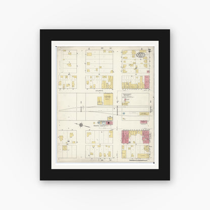 Old map wall art mockup — black gallery frame with white mat — Sanborn Fire Insurance Map from Ada, Norman County, Minnesota (1916), Sheet #0002