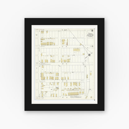 Old map wall art mockup — black gallery frame with white mat — Sanborn Fire Insurance Map from Juniata, Blair County, Pennsylvania (1910), Sheet #0008