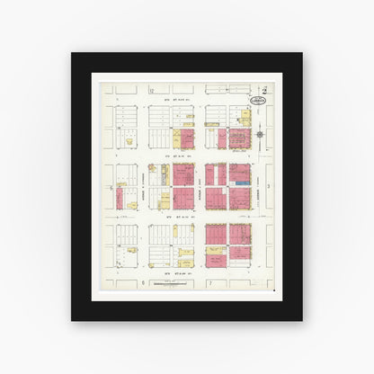 Old map wall art mockup — black gallery frame with white mat — Sanborn Fire Insurance Map from Lubbock, Lubbock County, Texas (1921), Sheet #0002