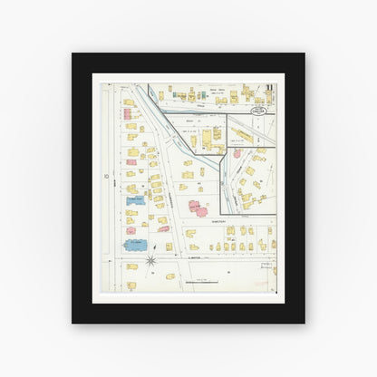 Old map wall art mockup — black gallery frame with white mat — Sanborn Fire Insurance Map from Oneida, Madison County, New York (1899), Sheet #0011
