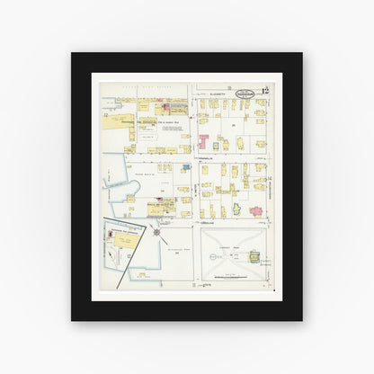 Old map wall art mockup — black gallery frame with white mat — Sanborn Fire Insurance Map from Ogdensburg, St. Lawrence County, New York (1918), Sheet #0012