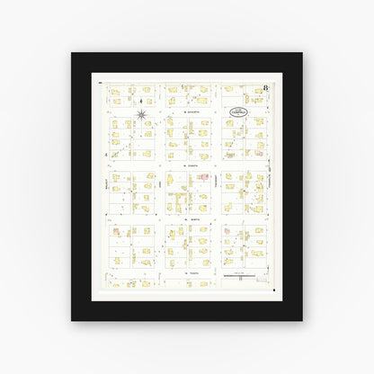 Old map wall art mockup — black gallery frame with white mat — Sanborn Fire Insurance Map from Cedar Falls, Black Hawk County, Iowa (1909), Sheet #0008