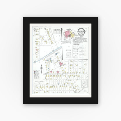 Old map wall art mockup — black gallery frame with white mat — Sanborn Fire Insurance Map from North Lewisburg, Champaign County, Ohio (1950), Sheet #0001