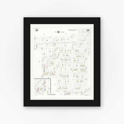Old map wall art mockup — black gallery frame with white mat — Sanborn Fire Insurance Map from Glen Ellyn, Du Page County, Illinois (1940), Sheet #0020