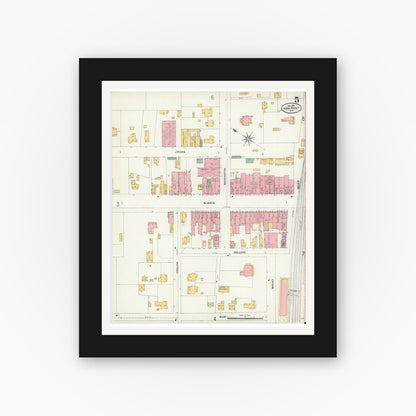 Old map wall art mockup — black gallery frame with white mat — Sanborn Fire Insurance Map from High Point, Guilford County, North Carolina (1906), Sheet #0005
