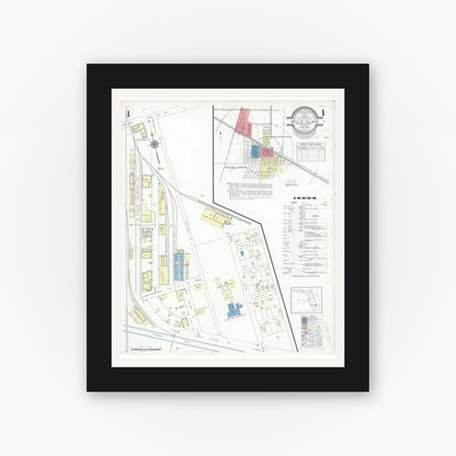 Old map wall art mockup — black gallery frame with white mat — Sanborn Fire Insurance Map from Belle Glade, Palm Beach County, Florida (1942) - Complete Map Set