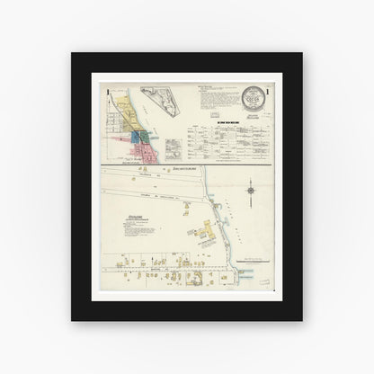 Old map wall art mockup — black gallery frame with white mat — Sanborn Fire Insurance Map from Cocoa, Brevard County, Florida (1924), Sheet #0001