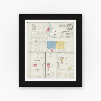 Old map wall art mockup — black gallery frame with white mat — Sanborn Fire Insurance Map from Willmar, Kandiyohi County, Minnesota (1893) - Complete Map Set