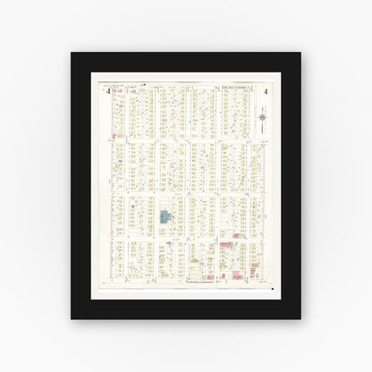 Old map wall art mockup — black gallery frame with white mat — Sanborn Fire Insurance Map from Valley Junction, Polk County, Iowa (1941), Sheet #0004