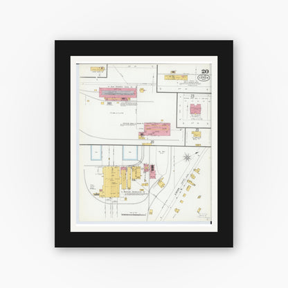 Old map wall art mockup — black gallery frame with white mat — Sanborn Fire Insurance Map from Lorain, Lorain County, Ohio (1905), Sheet #0020