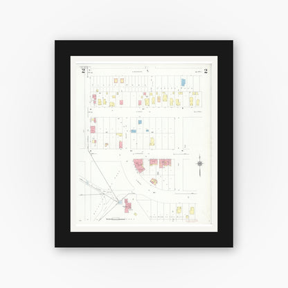 Old map wall art mockup — black gallery frame with white mat — Sanborn Fire Insurance Map from Lake Bluff, Lake County, Illinois (1937), Sheet #0002