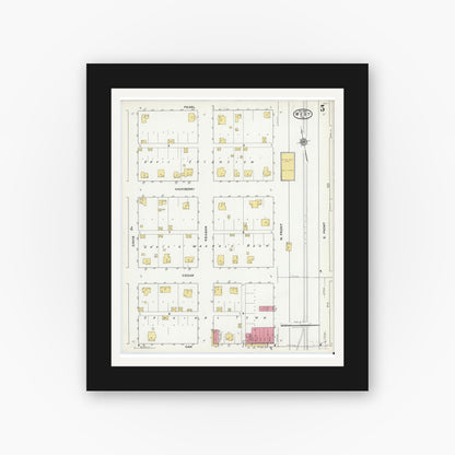 Old map wall art mockup — black gallery frame with white mat — Sanborn Fire Insurance Map from West, McLennan County, Texas (1921), Sheet #0005