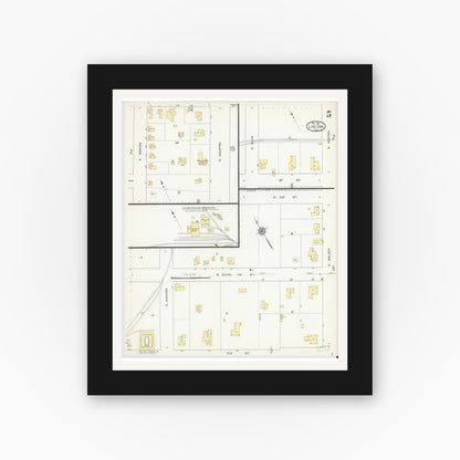 Old map wall art mockup — black gallery frame with white mat — Sanborn Fire Insurance Map from Live Oak, Suwanee County, Florida (1912), Sheet #0005