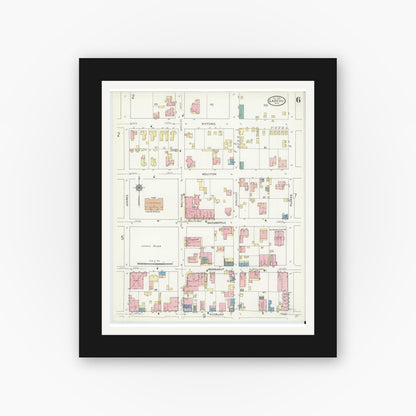 Old map wall art mockup — black gallery frame with white mat — Sanborn Fire Insurance Map from Laredo, Webb County, Texas (1909), Sheet #0006