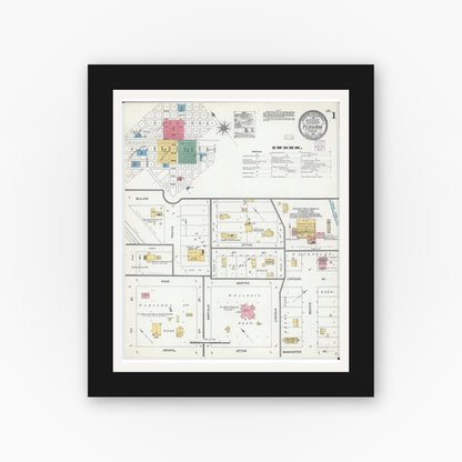 Old map wall art mockup — black gallery frame with white mat — Sanborn Fire Insurance Map from Perham, Otter Tail County, Minnesota (1904), Sheet #0001