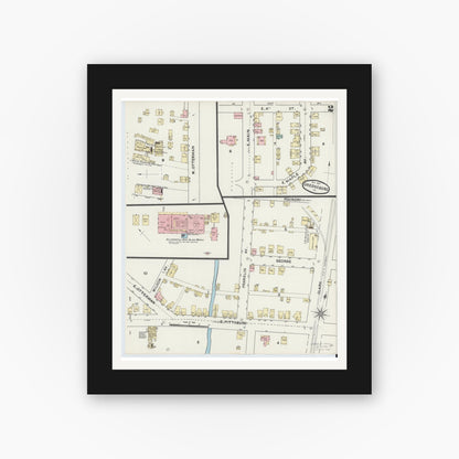 Old map wall art mockup — black gallery frame with white mat — Sanborn Fire Insurance Map from Greensburg, Westmoreland County, Pennsylvania (1891), Sheet #0002