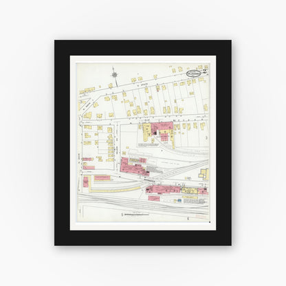 Old map wall art mockup — black gallery frame with white mat — Sanborn Fire Insurance Map from Salamanca, Cattaraugus County, New York (1918), Sheet #0002