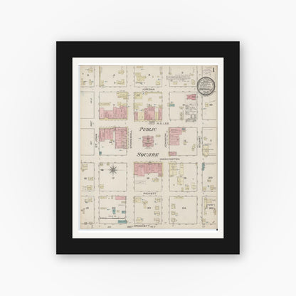 Old map wall art mockup — black gallery frame with white mat — Sanborn Fire Insurance Map from Greenville, Hunt County, Texas (1885) - Complete Map Set