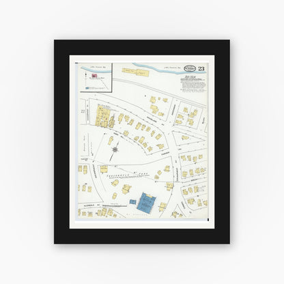 Old map wall art mockup — black gallery frame with white mat — Sanborn Fire Insurance Map from Petoskey, Emmet County, Michigan (1919), Sheet #0023