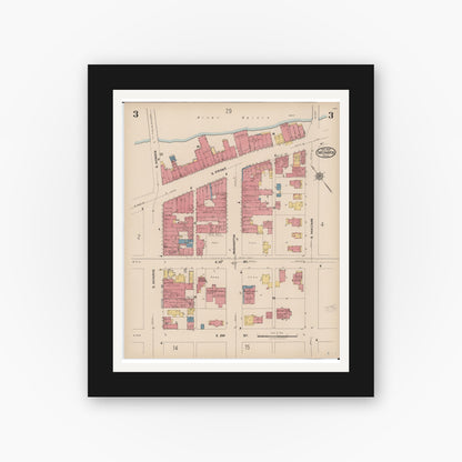 Old map wall art mockup — black gallery frame with white mat — Sanborn Fire Insurance Map from Monroe, Monroe County, Michigan (1922), Sheet #0003