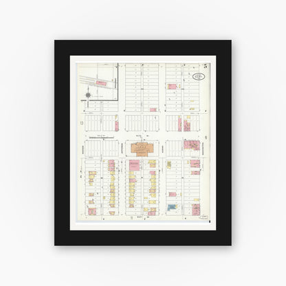 Old map wall art mockup — black gallery frame with white mat — Sanborn Fire Insurance Map from Gary, Lake County, Indiana (1911), Sheet #0005