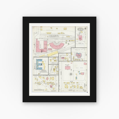 Old map wall art mockup — black gallery frame with white mat — Sanborn Fire Insurance Map from Wabash, Wabash County, Indiana (1896), Sheet #0008