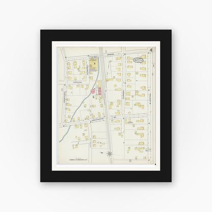 Old map wall art mockup — black gallery frame with white mat — Sanborn Fire Insurance Map from Natick, Middlesex County, Massachusetts (1894), Sheet #0004