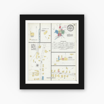 Old map wall art mockup — black gallery frame with white mat — Sanborn Fire Insurance Map from Keeseville, Essex County, New York (1906) - Complete Map Set