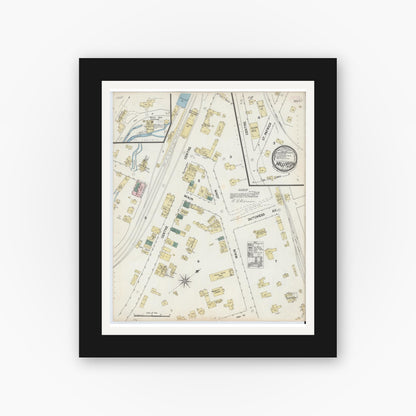 Old map wall art mockup — black gallery frame with white mat — Sanborn Fire Insurance Map from Millerton, Dutchess County, New York (1889), Sheet #0001